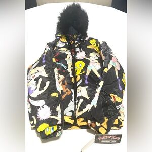 Warner Bros. Looney Tunes Members Only Hooded Puffer Jacket Junior Size Small